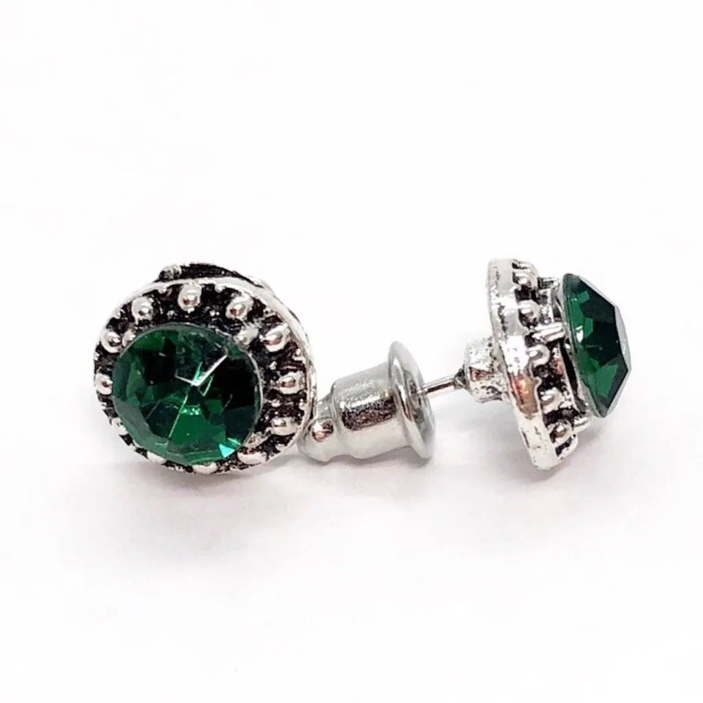 Marcasite Emerald Green Halo Stud Earrings