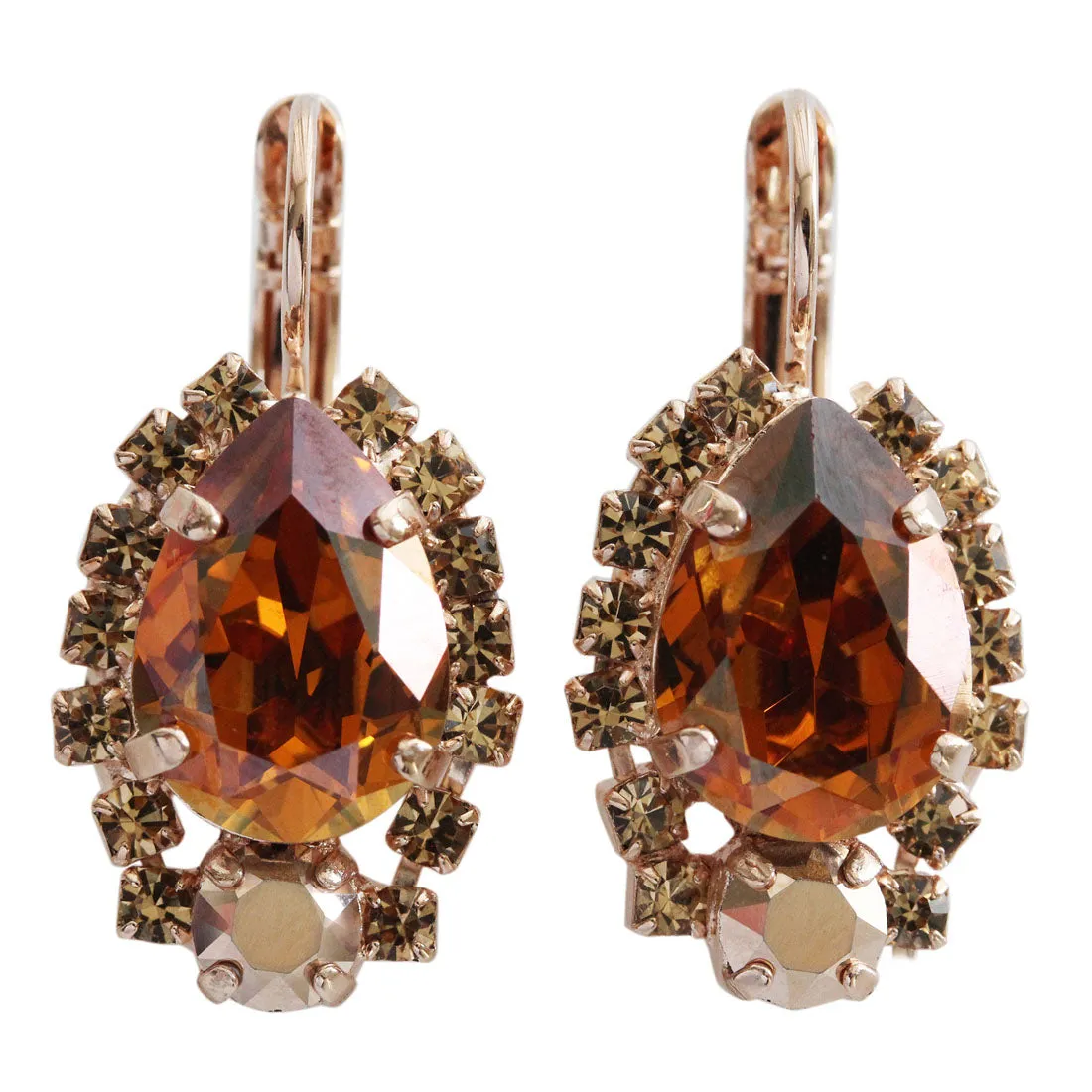 Mariana "Caramel" Rose Gold Plated Teardrop Pear Crystal Earrings, 1259/1 137rg