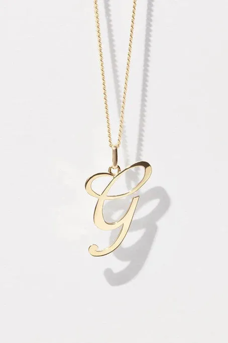 Meadowlark - Cursive Letter Charm Necklace, 23K Gold Plated