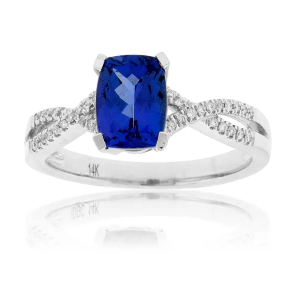 Modified Cushion-Cut Tanzanite & Diamond Ring