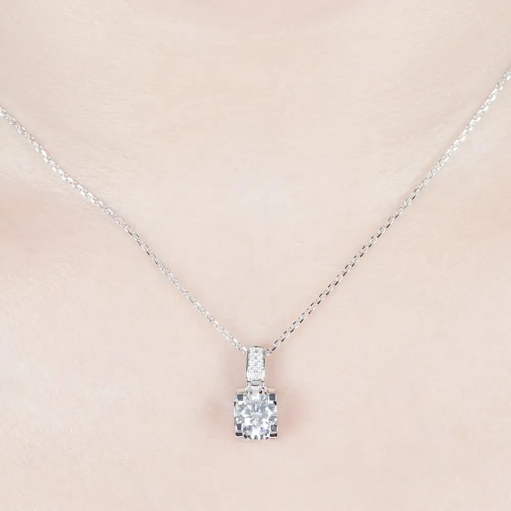 Moissanite Necklace Platinum Plated Silver 1.04ct Total