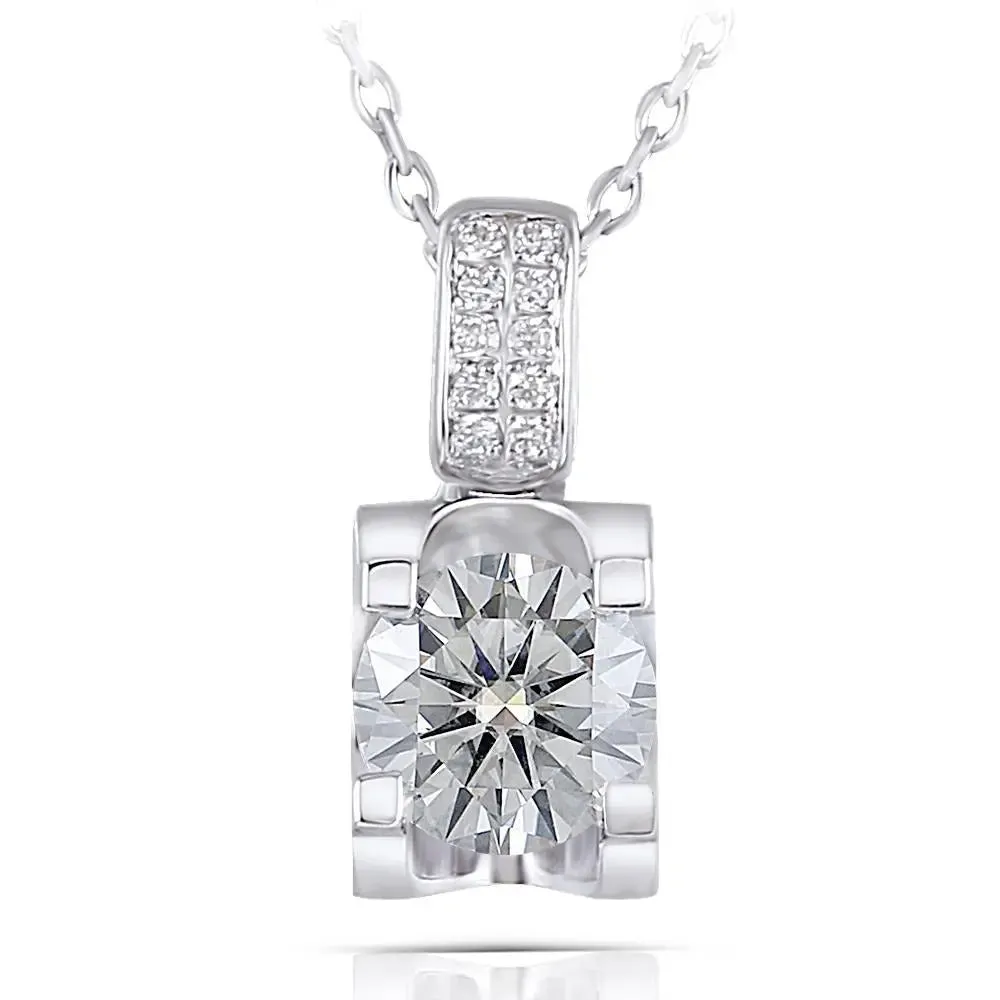 Moissanite Necklace Platinum Plated Silver 1.04ct Total