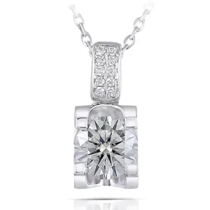 Moissanite Necklace Platinum Plated Silver 1.04ct Total