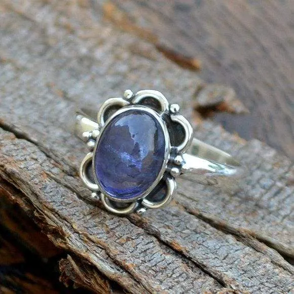 Natural Iolite Gemstone Ring -Bezel Set Designer Ring -Birthday Gift, Iolite Jewelry, Nickel Free