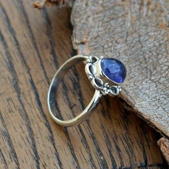 Natural Iolite Gemstone Ring -Bezel Set Designer Ring -Birthday Gift, Iolite Jewelry, Nickel Free