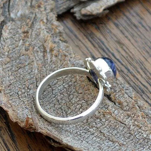 Natural Iolite Gemstone Ring -Bezel Set Designer Ring -Birthday Gift, Iolite Jewelry, Nickel Free