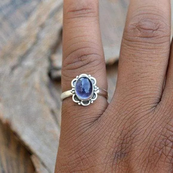 Natural Iolite Gemstone Ring -Bezel Set Designer Ring -Birthday Gift, Iolite Jewelry, Nickel Free