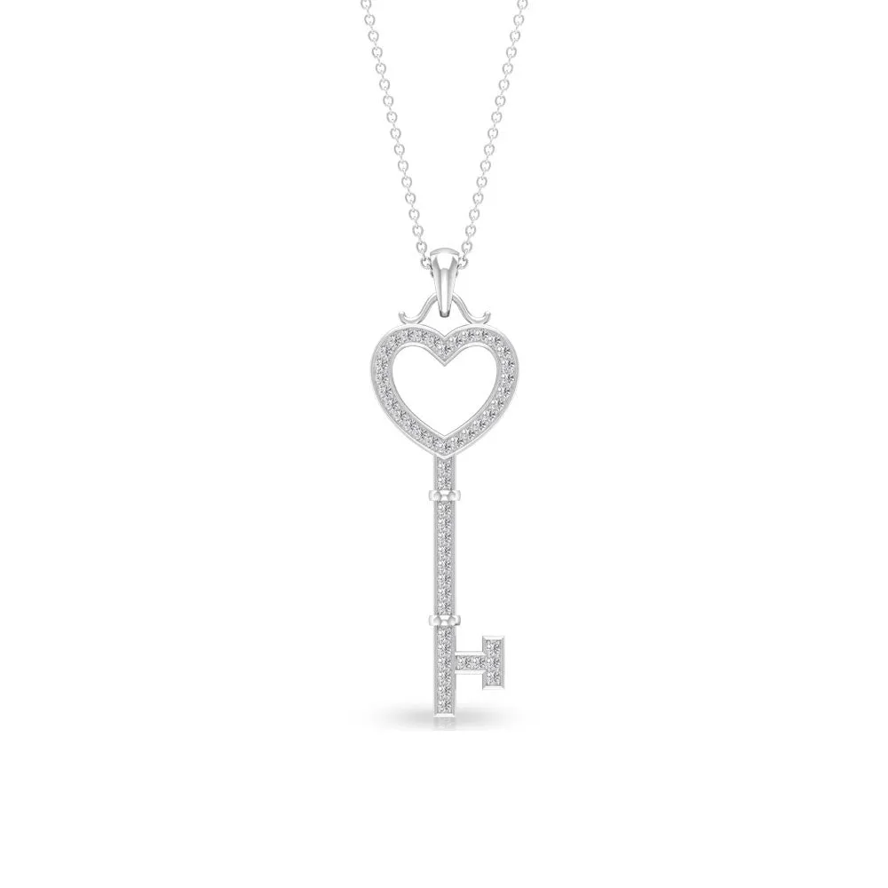 Open Heart Key Pendant with Zircon