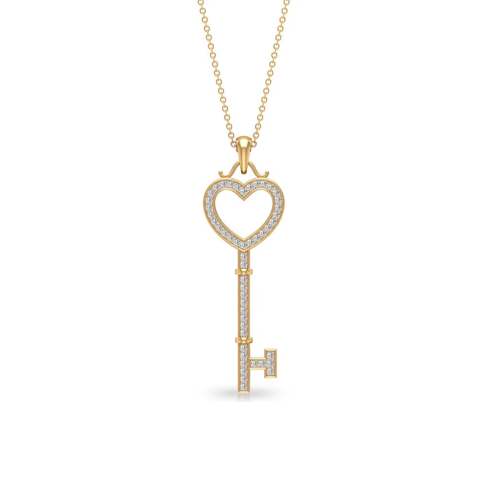 Open Heart Key Pendant with Zircon