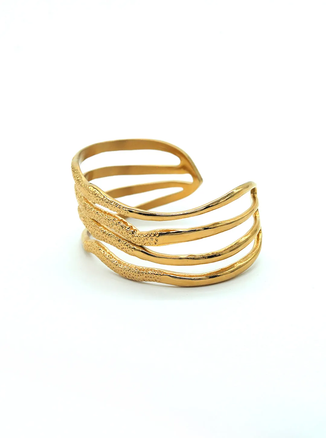 Ornaio 18K Gold Anti-Tarnish Geometric Textured Statement Bangle Bracelet