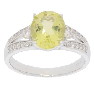 Oval Yellow Heliodor Sterling Silver Ring with Accent