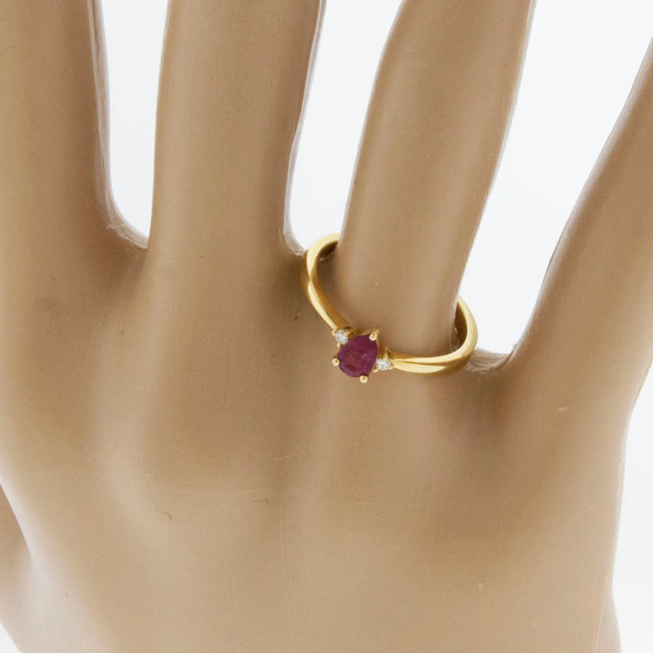 Pear Red Beryl Emerald & Diamond Yellow Gold Ring