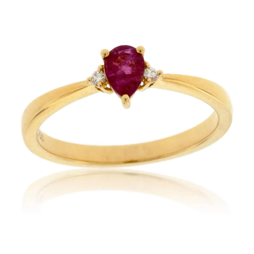 Pear Red Beryl Emerald & Diamond Yellow Gold Ring