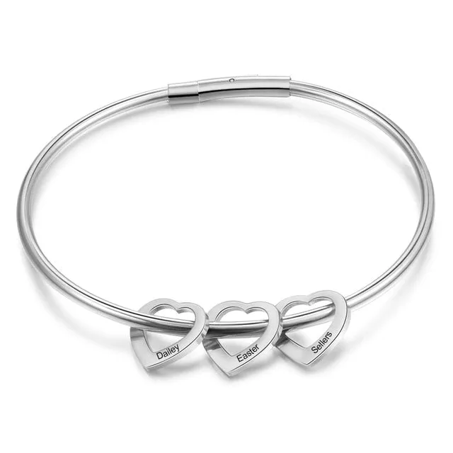 Personalized Engraved 2-6 Names Heart Bracelet