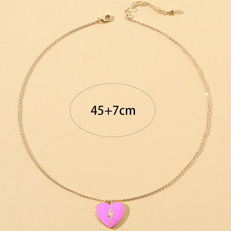 Pink Lightning Love Necklace with Heart Pendant