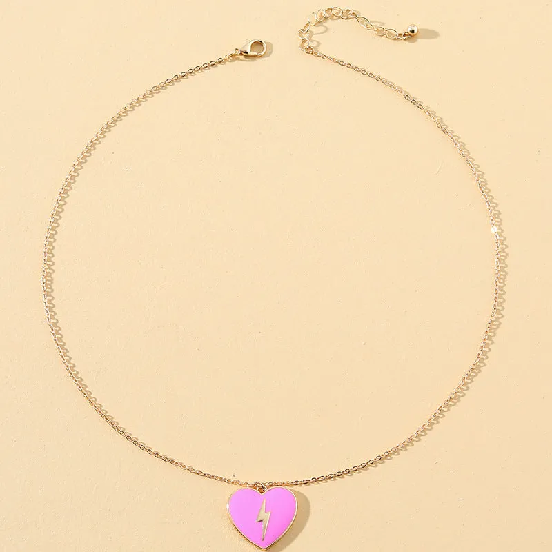 Pink Lightning Love Necklace with Heart Pendant