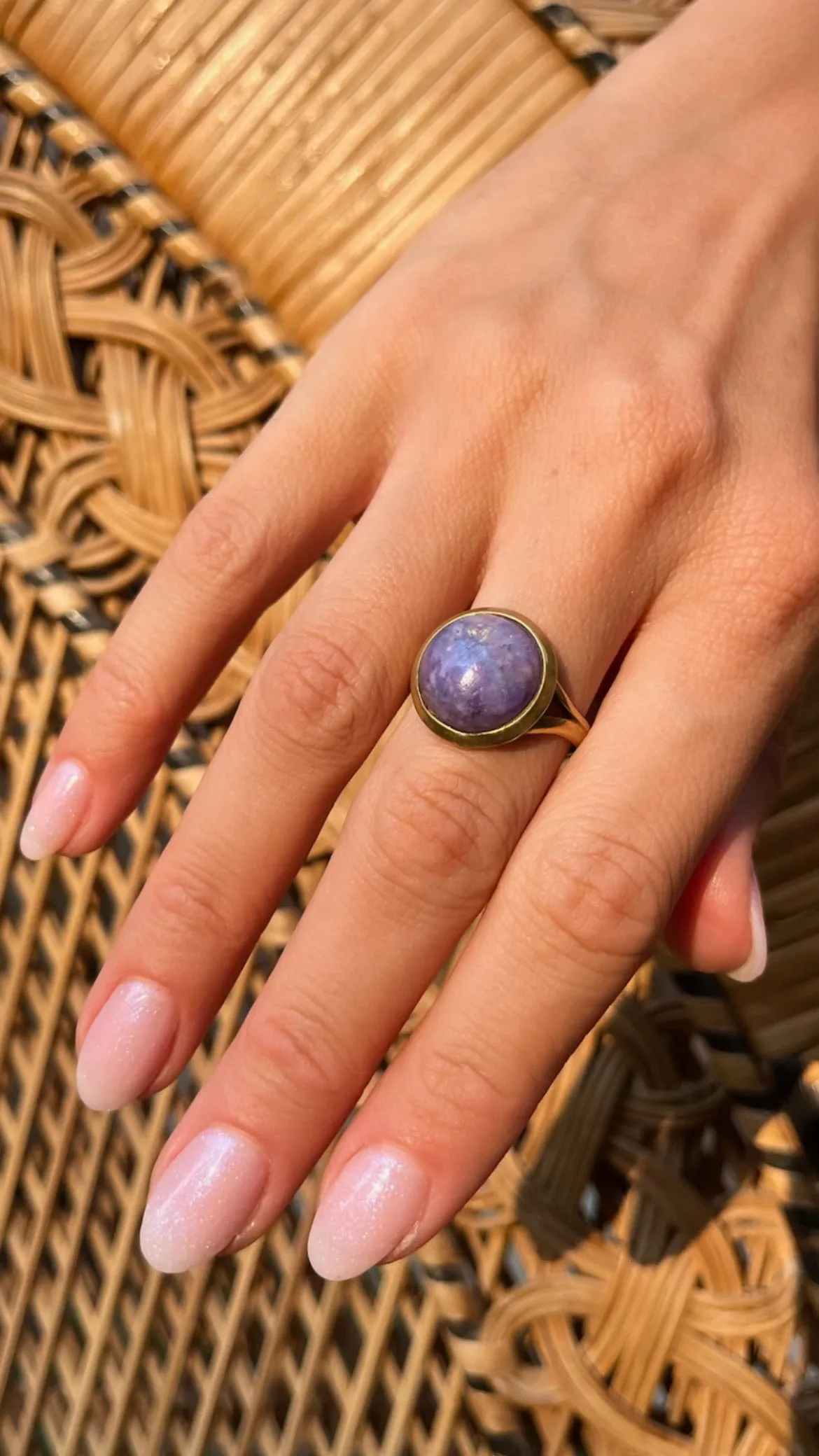 Purple Moonstone Gold Brass Ring