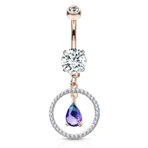 Purple Rain Belly Dangle with Rose Gold Plating