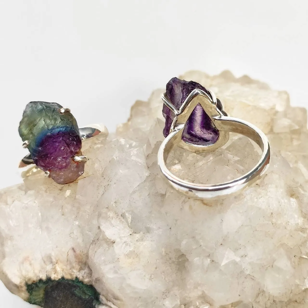 Raw Rainbow Fluorite Crystal Ring