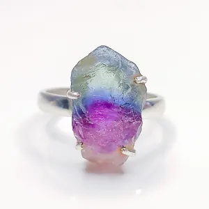 Raw Rainbow Fluorite Crystal Ring