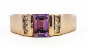 Regal Amethyst & Diamond Accent Ring in 9ct Yellow Gold