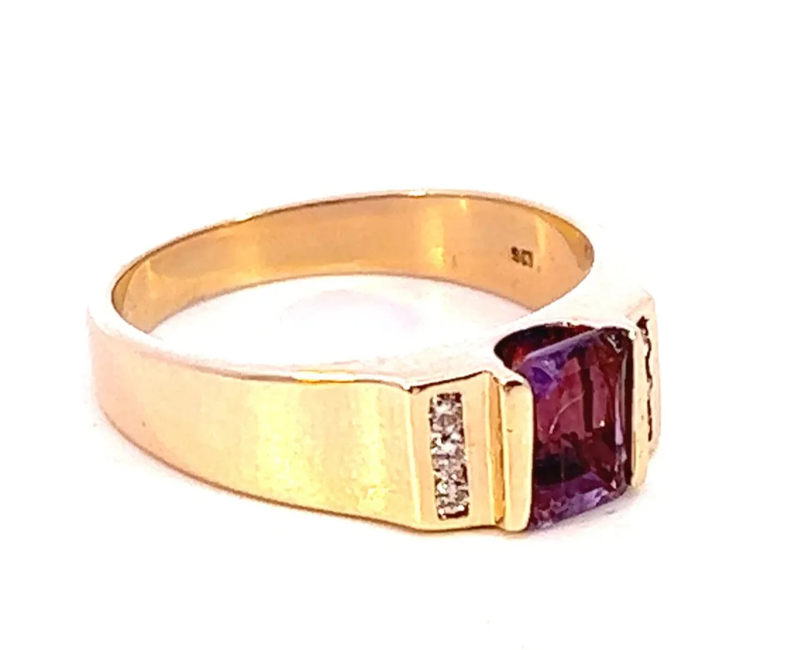 Regal Amethyst & Diamond Accent Ring in 9ct Yellow Gold