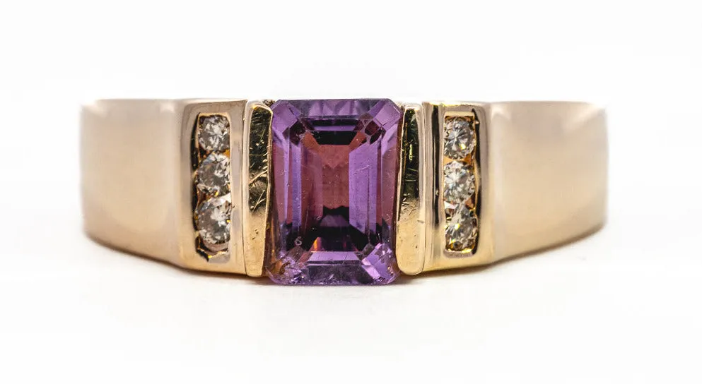 Regal Amethyst & Diamond Accent Ring in 9ct Yellow Gold