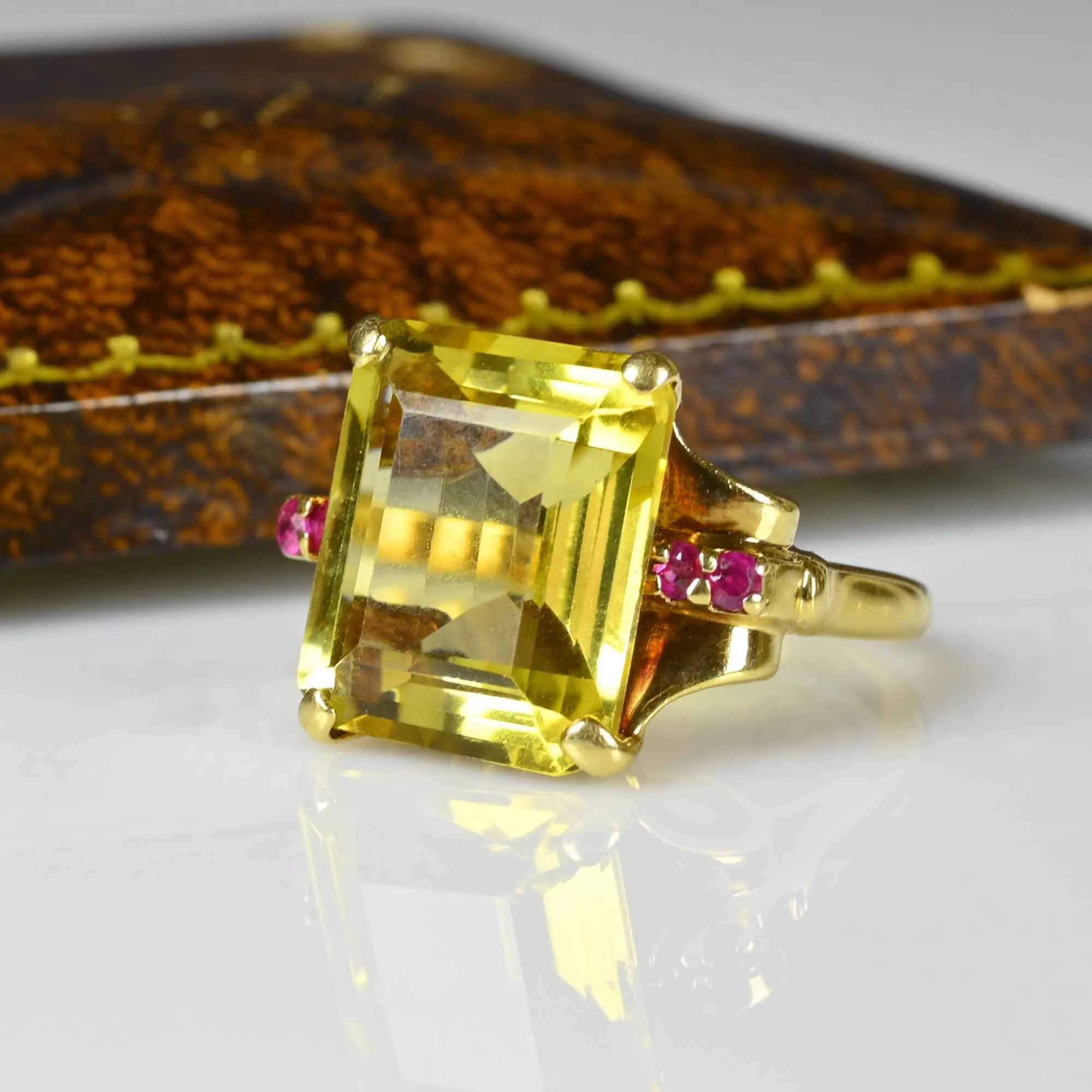 Retro 14K Gold Ruby Heliodor Beryl Ring