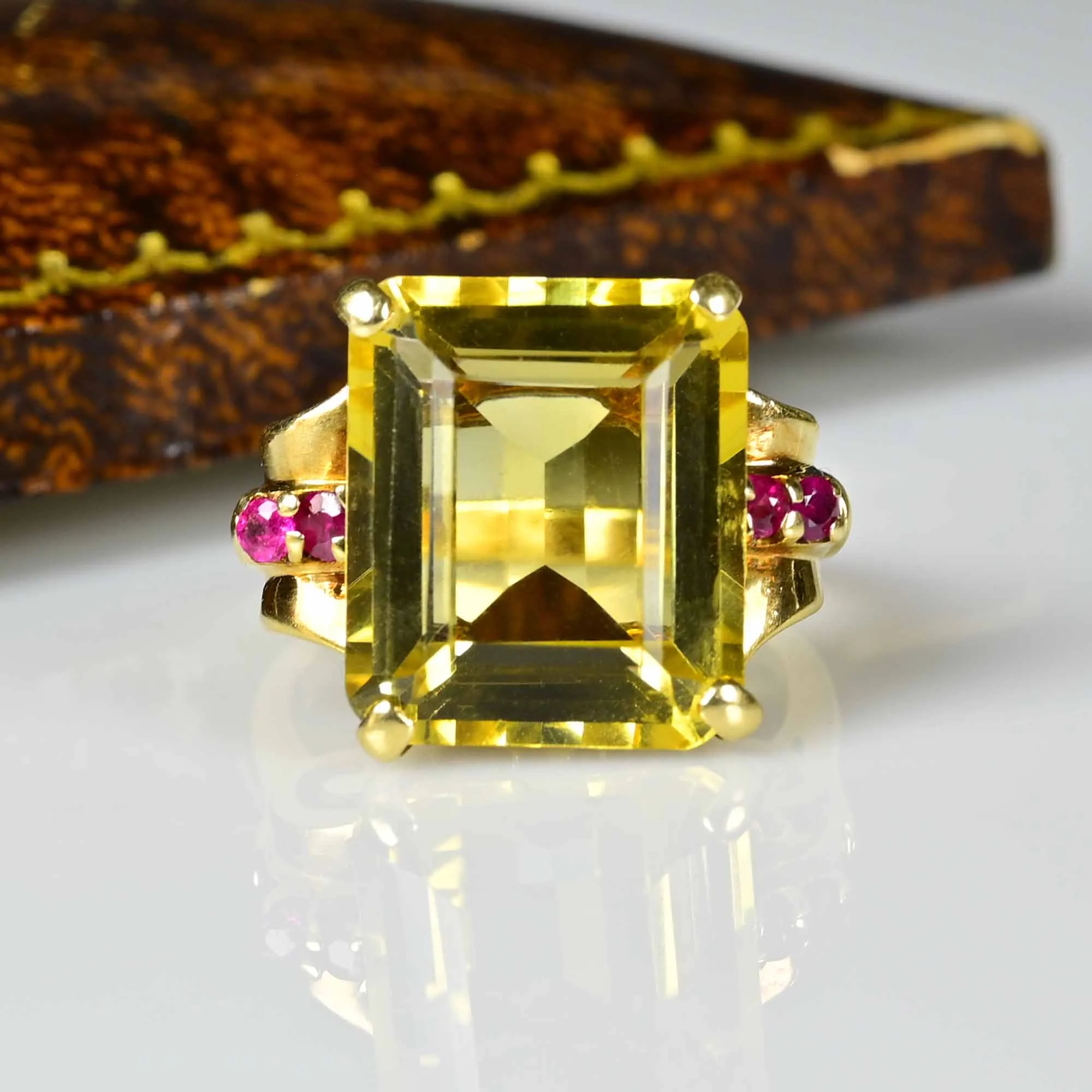 Retro 14K Gold Ruby Heliodor Beryl Ring