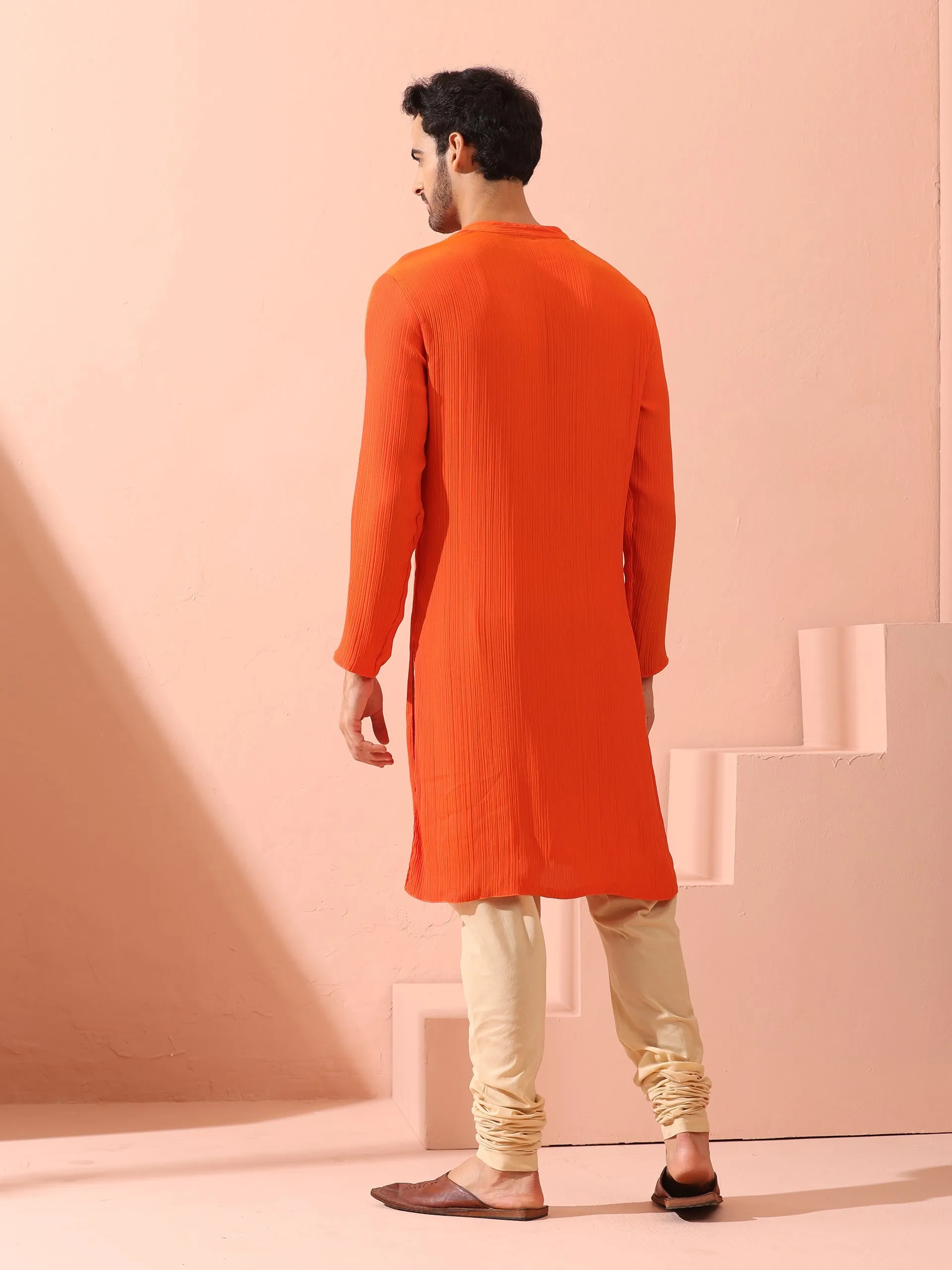 Reversible Fire and Cool Orange Red Chiffon Kurta With Snaps