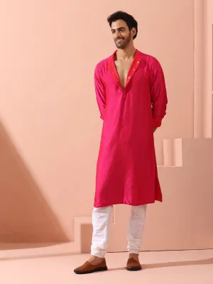 Reversible Romance and Charm Red Pink Satin Kurta With Snaps