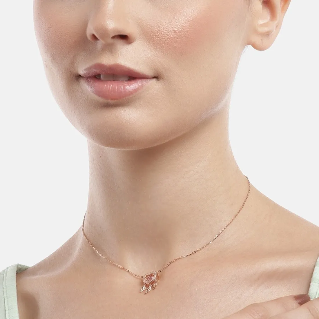 Romantic Foliage: 925 Sterling Silver Rose Gold Plated Heart and Leaf Necklace