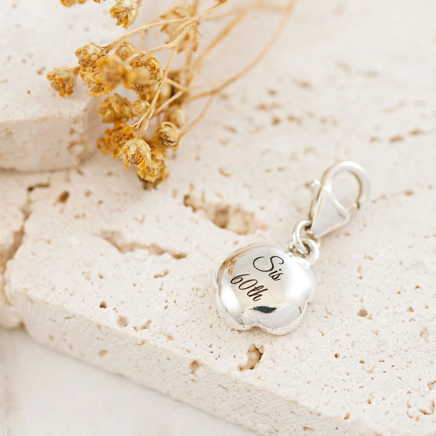 Rose Flower Personalised  Silver Charm