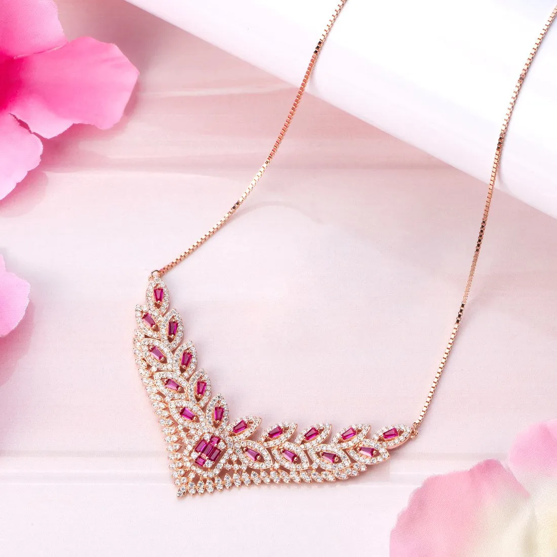 Rose Gold CZ Radiance 925 Sterling Silver Necklace