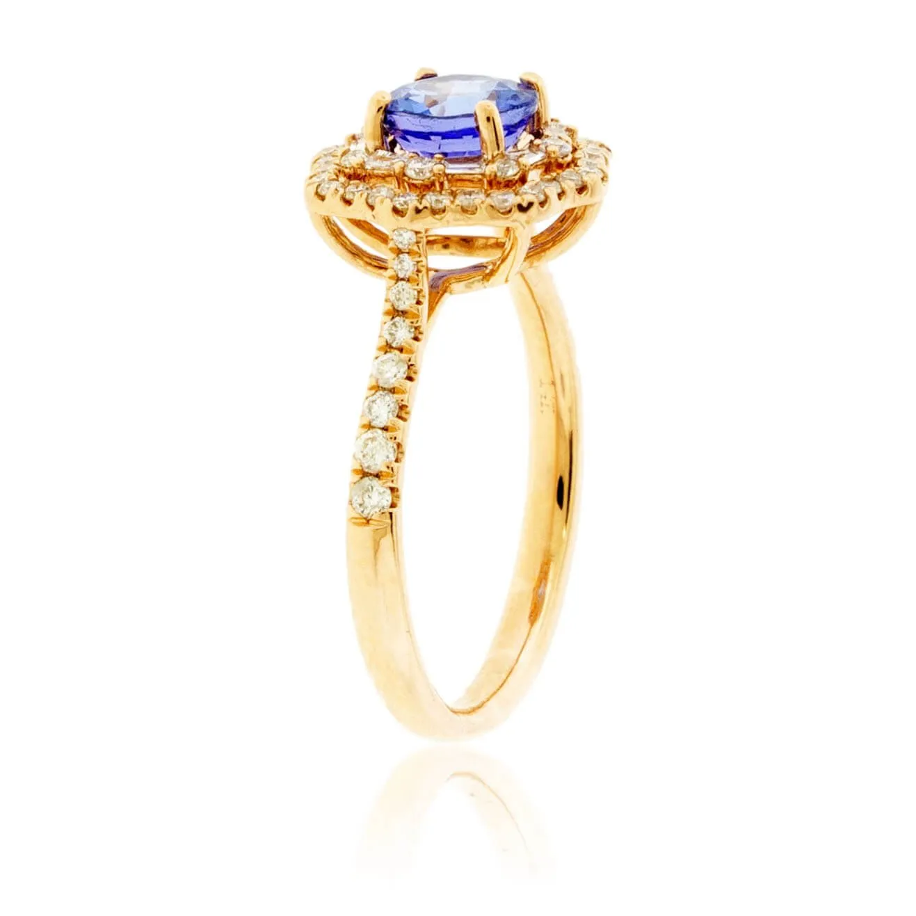 Round Cut Tanzanite and Diamond Double Halo Ring