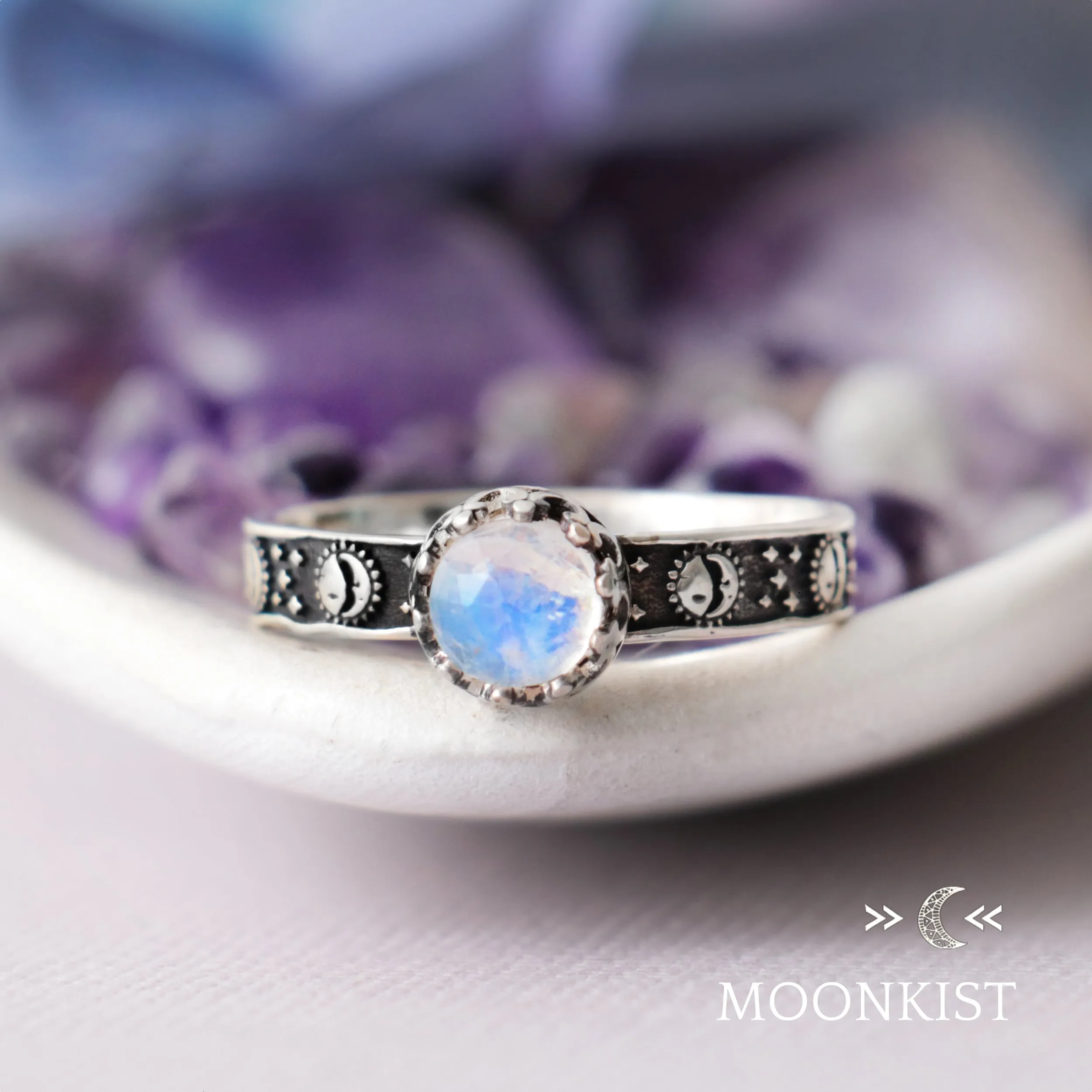 Silver Sun and Moon Engagement Promise Ring | Moonkist Designs