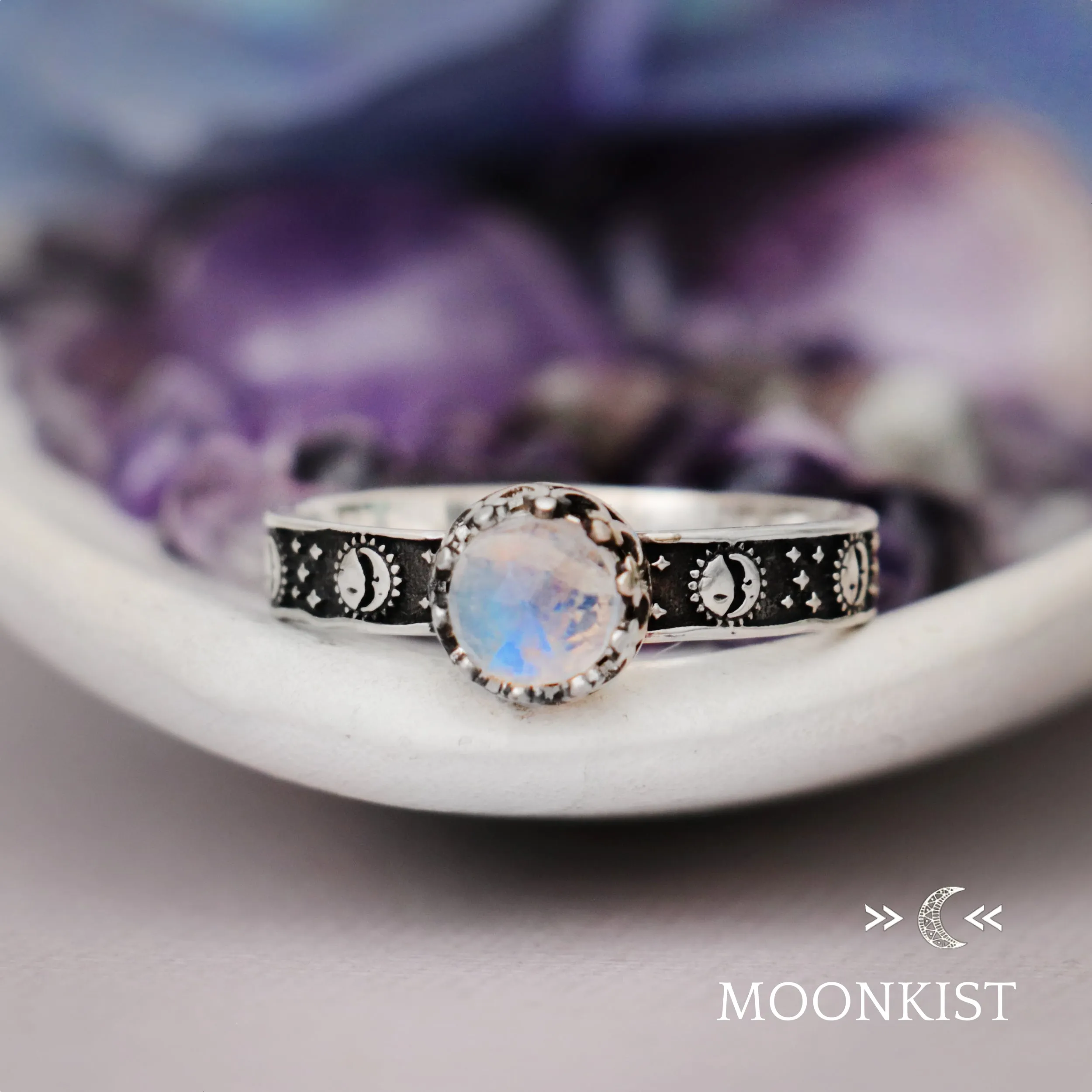 Silver Sun and Moon Engagement Promise Ring | Moonkist Designs