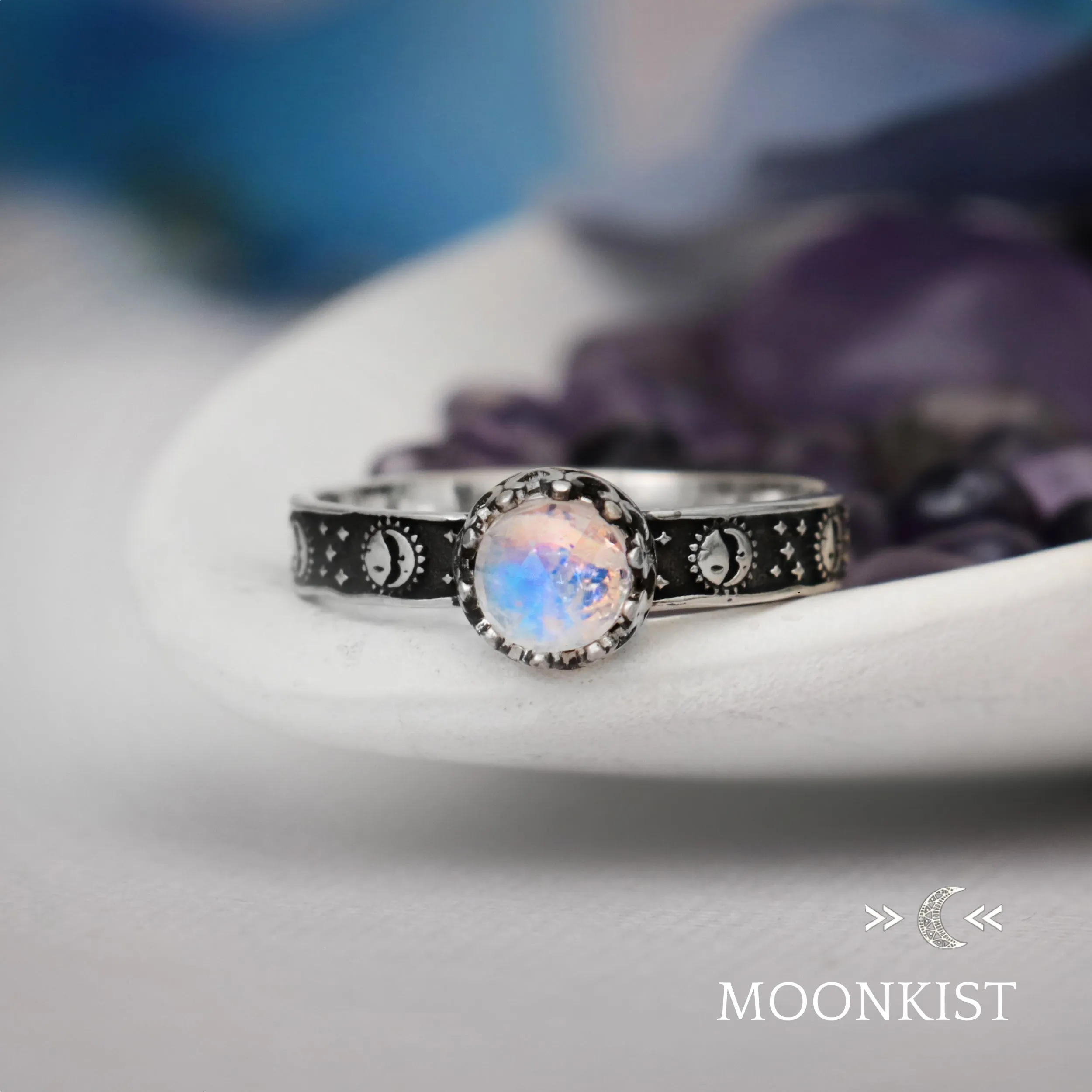 Silver Sun and Moon Engagement Promise Ring | Moonkist Designs