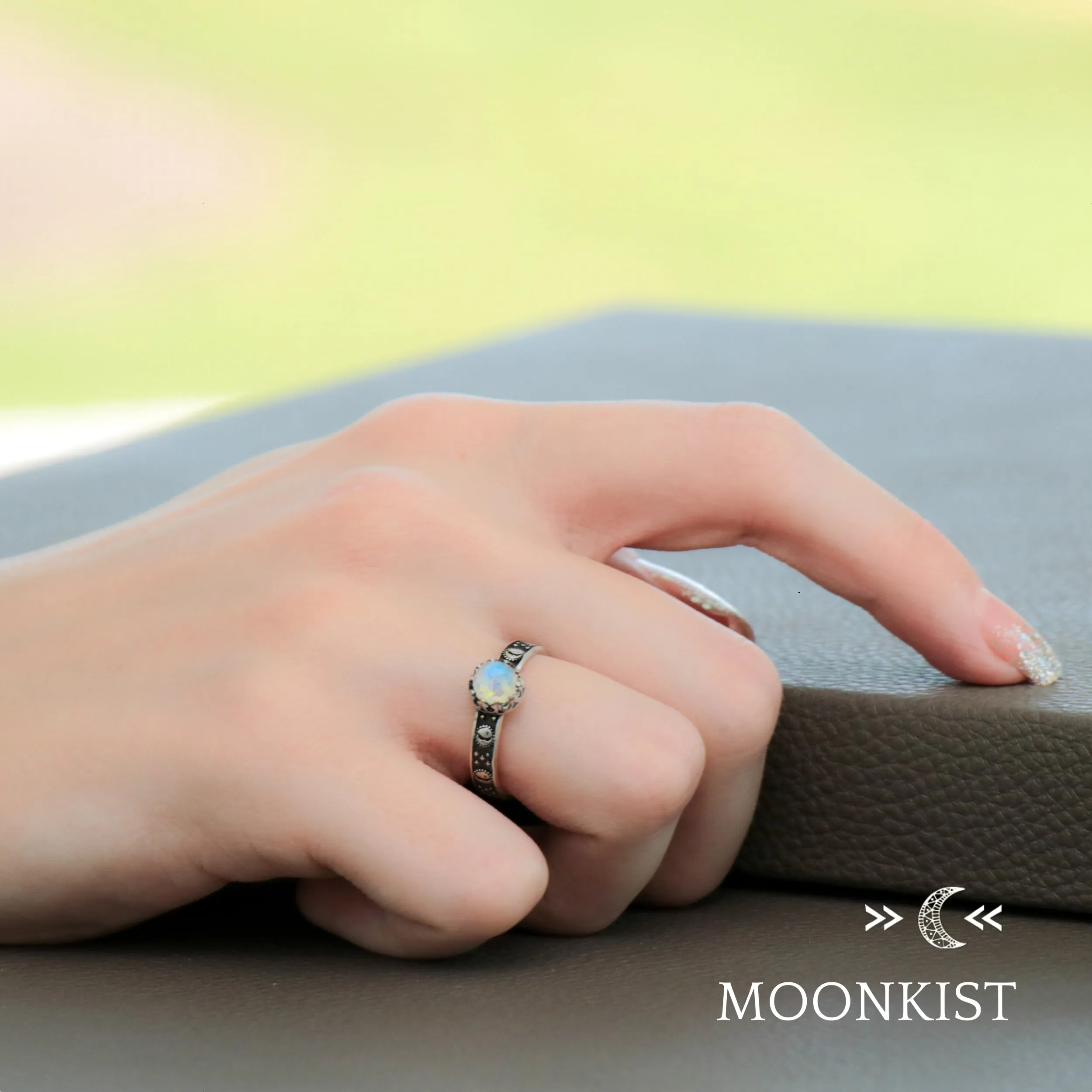 Silver Sun and Moon Engagement Promise Ring | Moonkist Designs