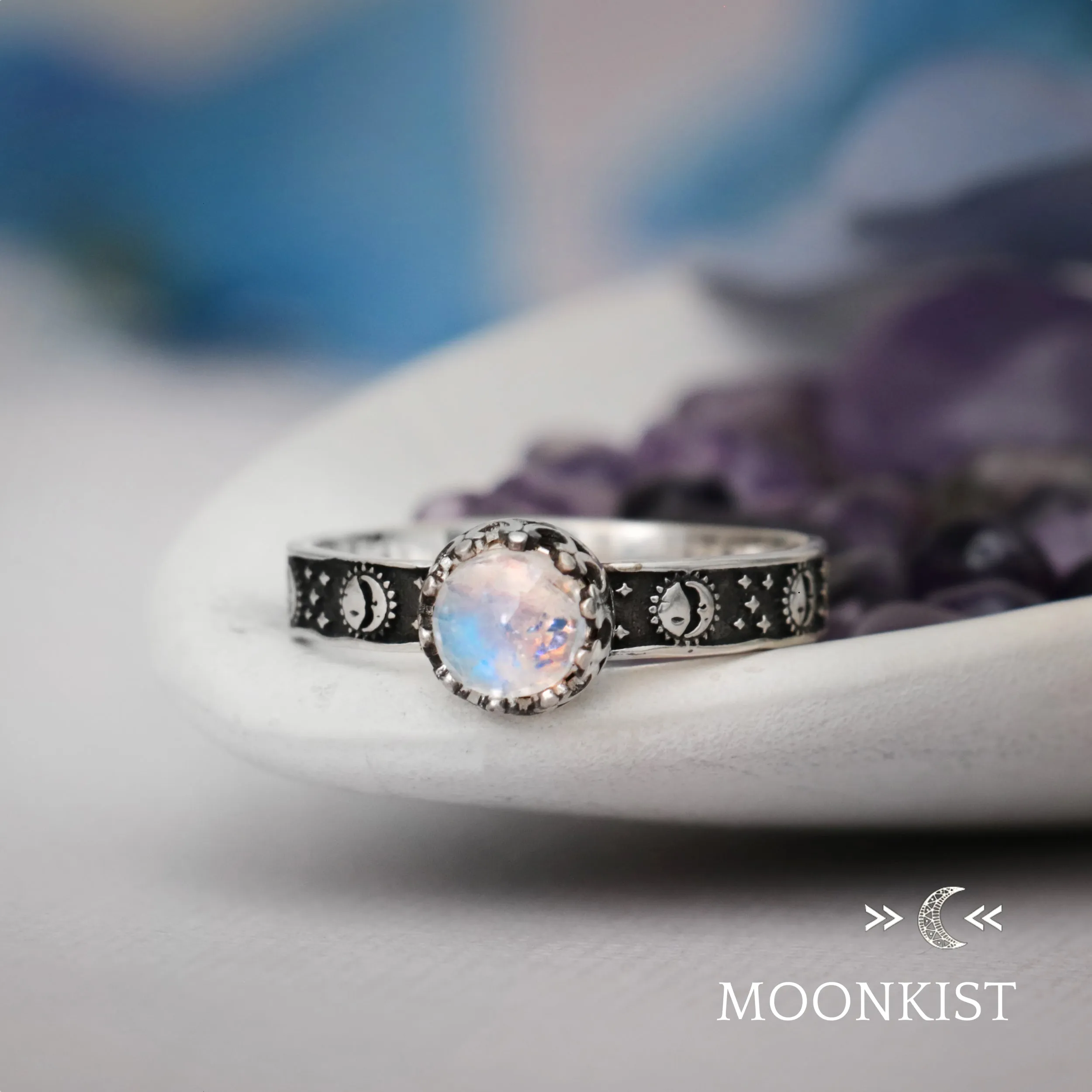 Silver Sun and Moon Engagement Promise Ring | Moonkist Designs