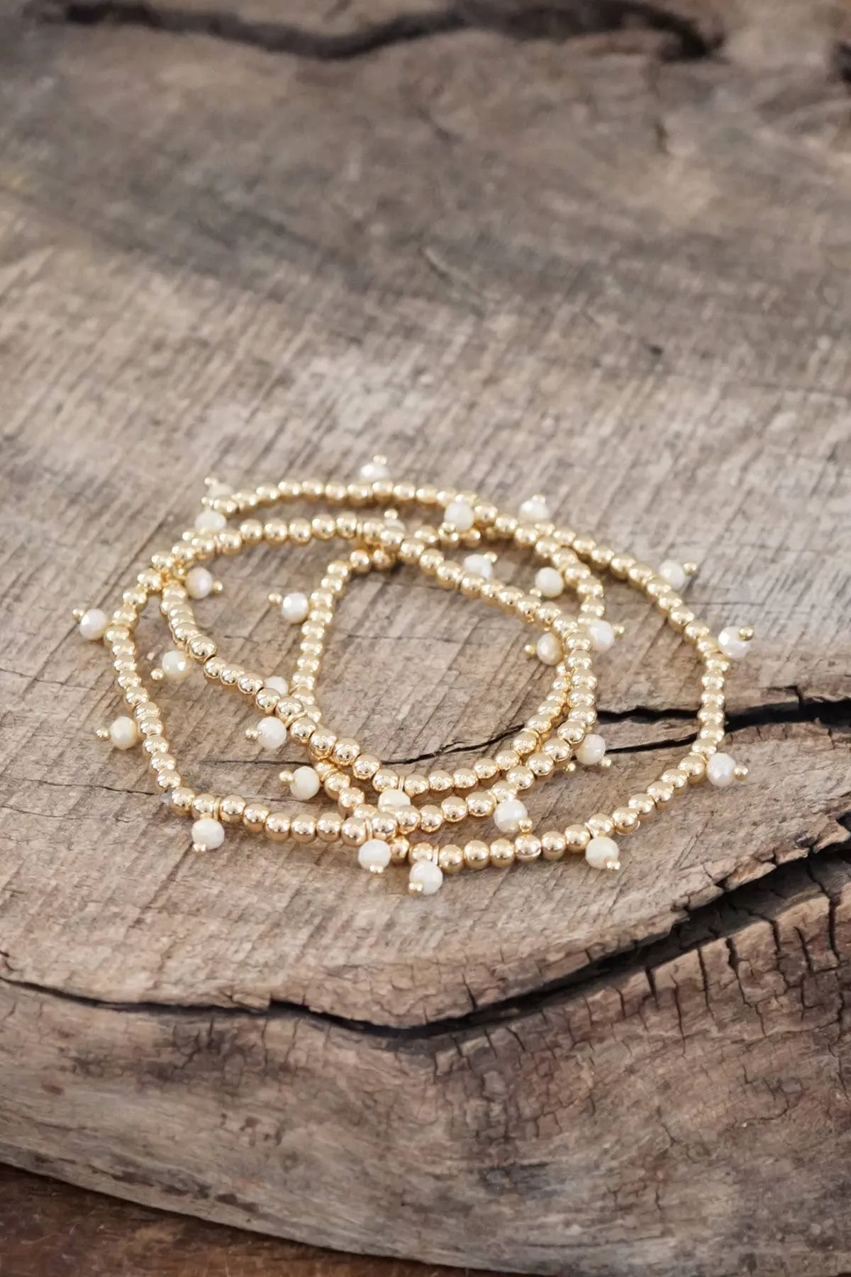 Small Gold Tone   Glass Beads Bracelet -  stack of 3