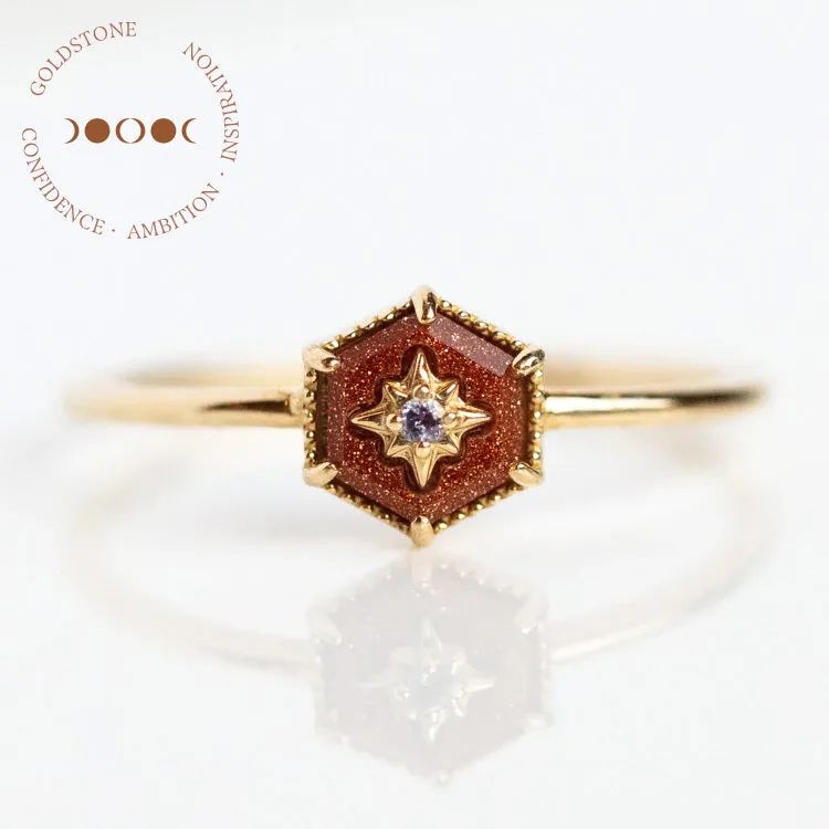 Solid Gold Crystal Ring for Manifestation