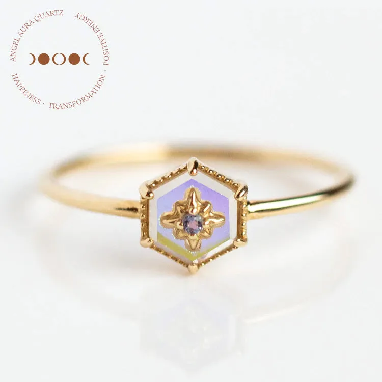 Solid Gold Crystal Ring for Manifestation