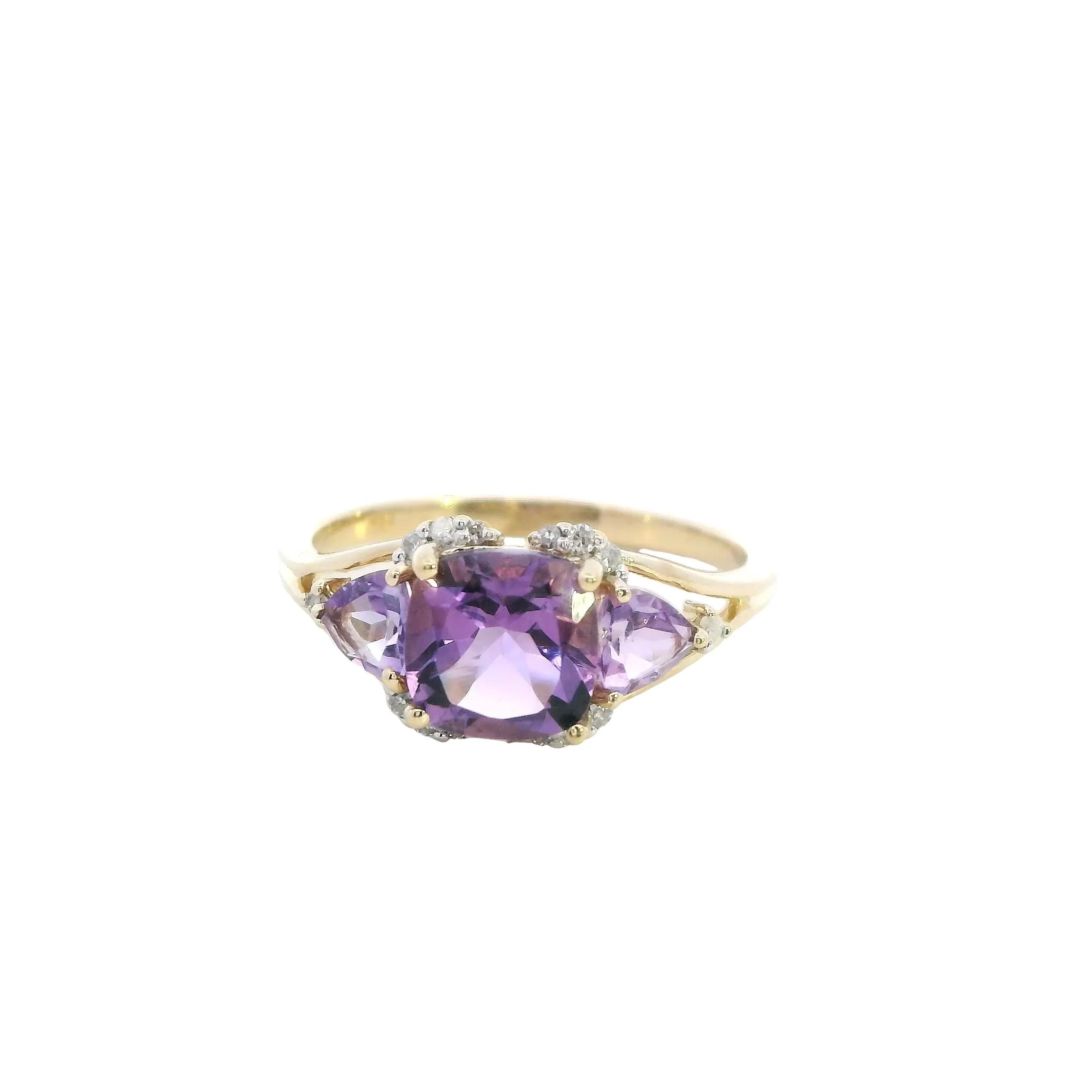 Sophisticated 9ct Yellow Gold Amethyst & Diamond Ring - Elegant Purple Hues