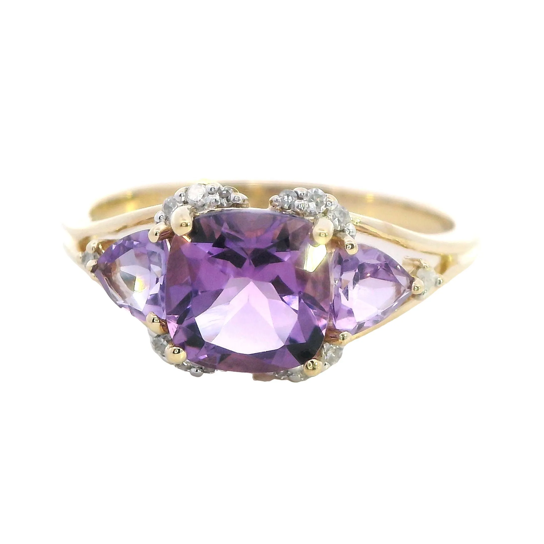 Sophisticated 9ct Yellow Gold Amethyst & Diamond Ring - Elegant Purple Hues