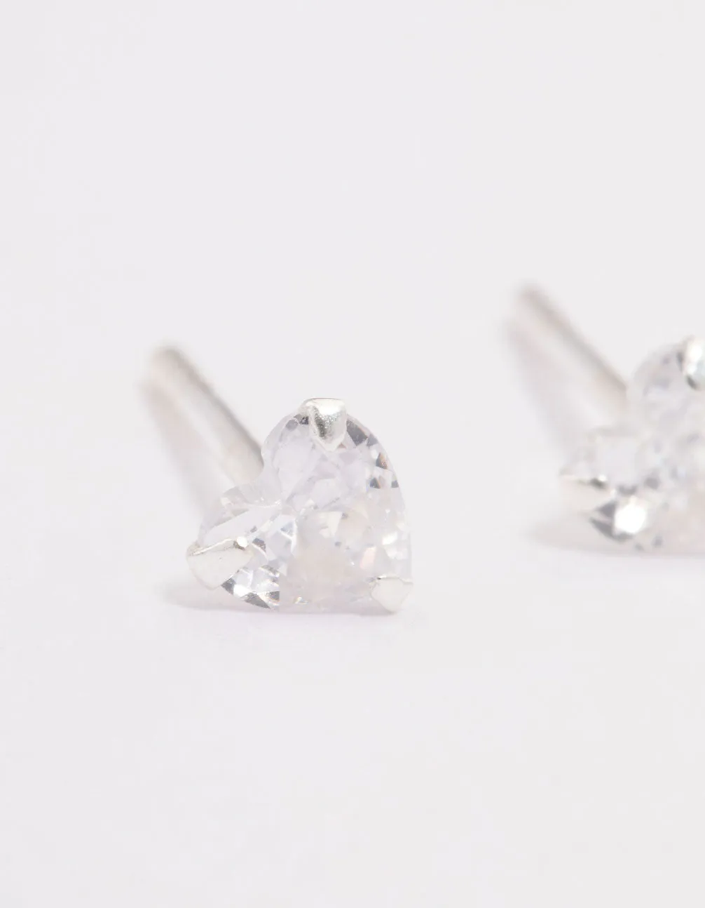 Sterling Silver Cubic Zirconia Heart Stud Earrings 4mm