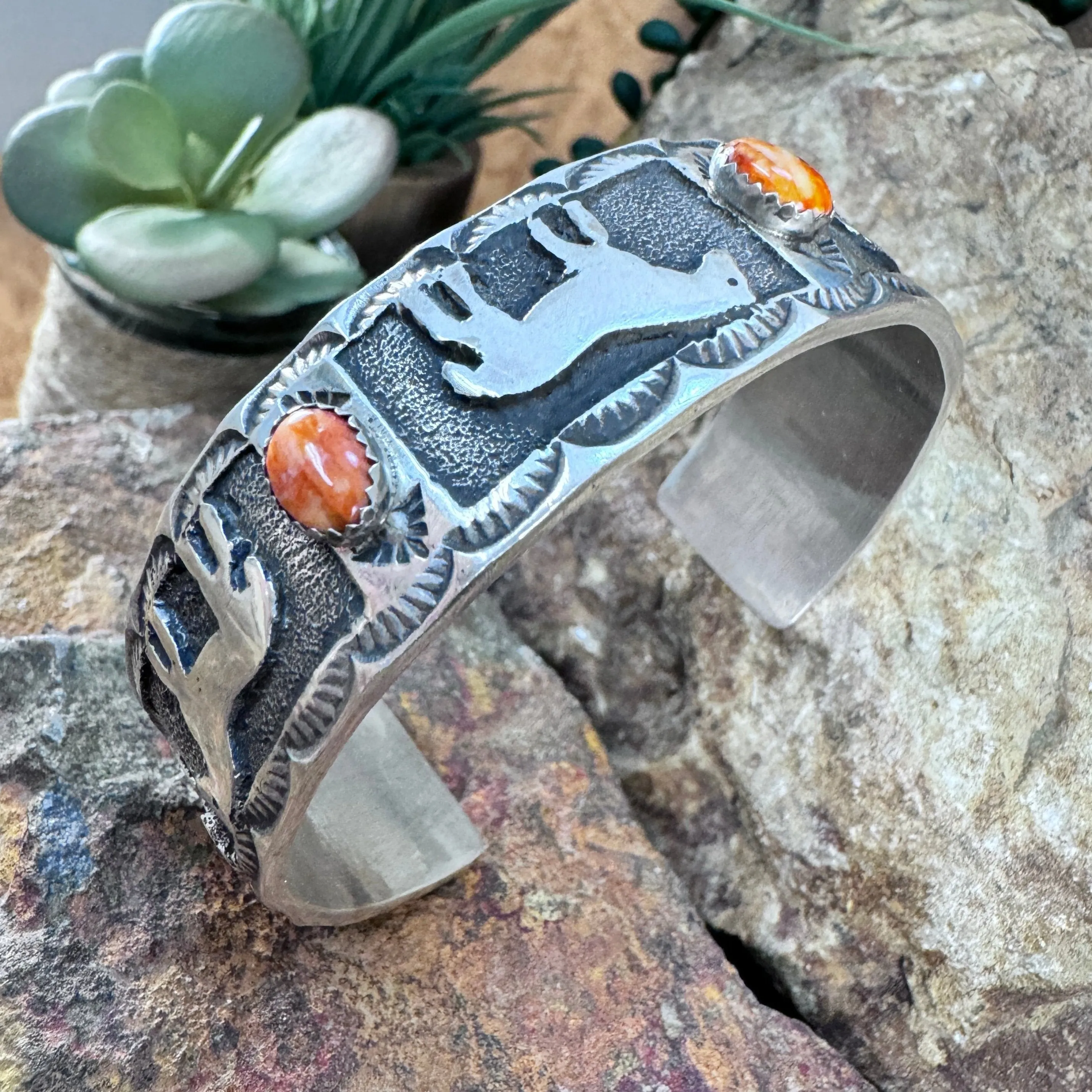 Sterling Silver Horse and Spiny Oyster Cuff Bracelet