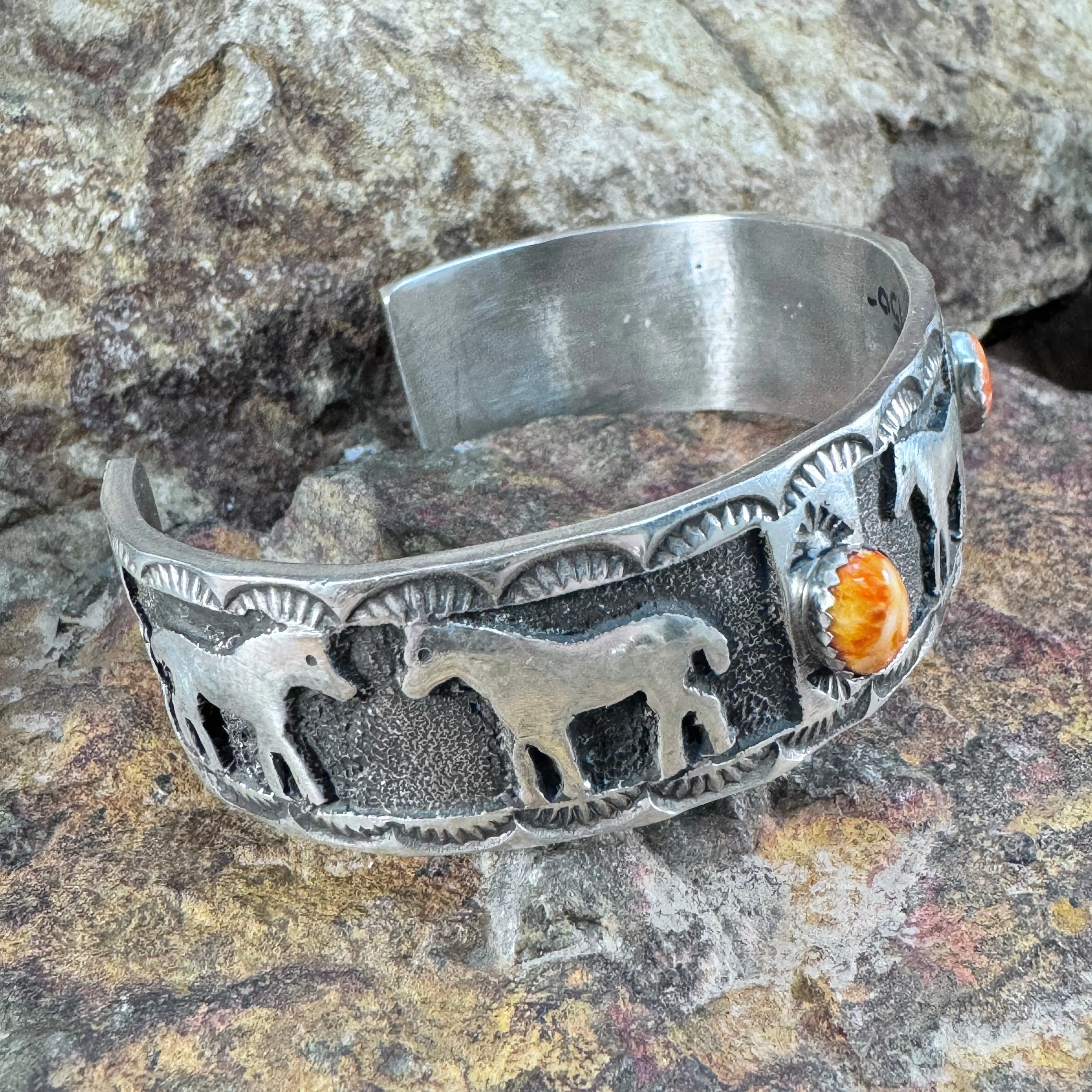 Sterling Silver Horse and Spiny Oyster Cuff Bracelet