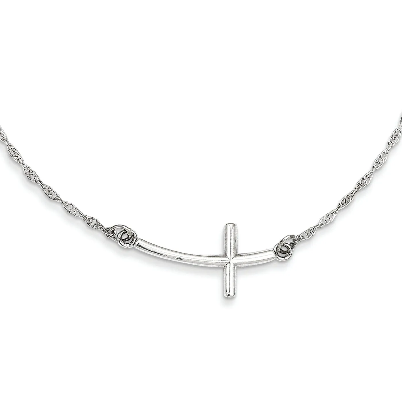 Sterling Silver Large Sideways Cross Necklace