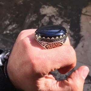 Sterling Silver Mens Ring Black Onyx Big Solid Unique Artisan Jewelry